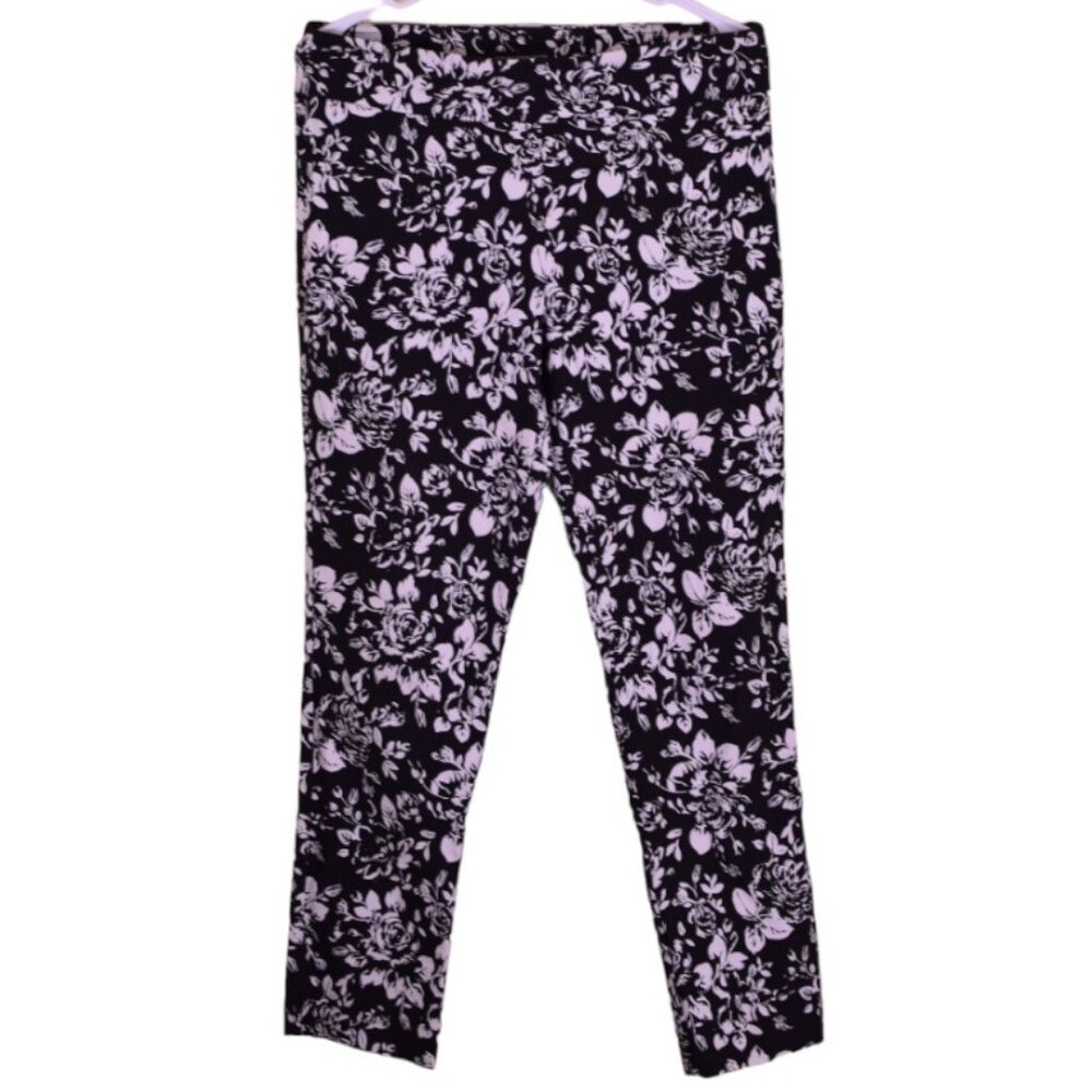 Counterparts Women's Slim Stretch Cropped Black & White Floral Pull On Pants - 8